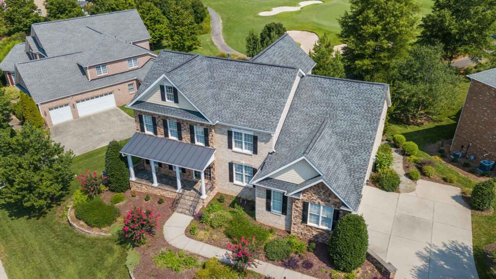 a house with a golf course and a golf course showing a title report on a house