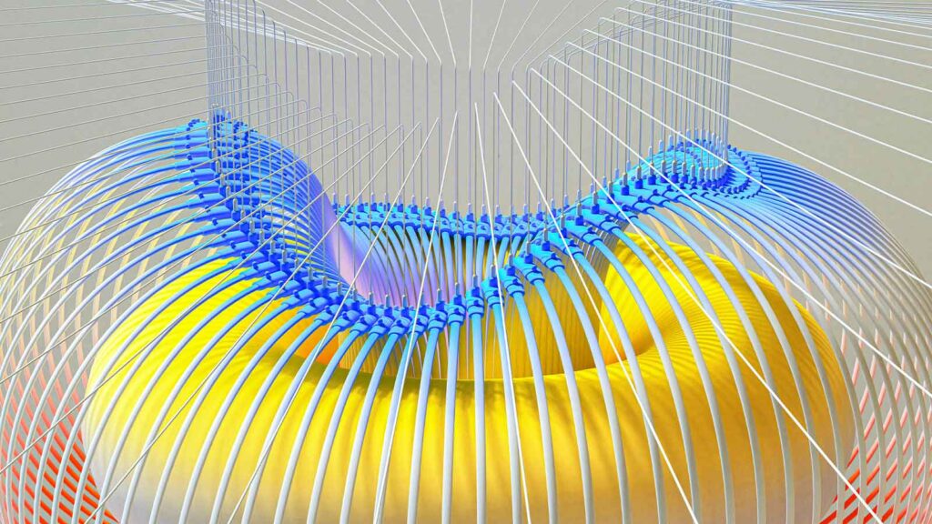 a yellow and blue structure with wires Same-Day-Title-Search