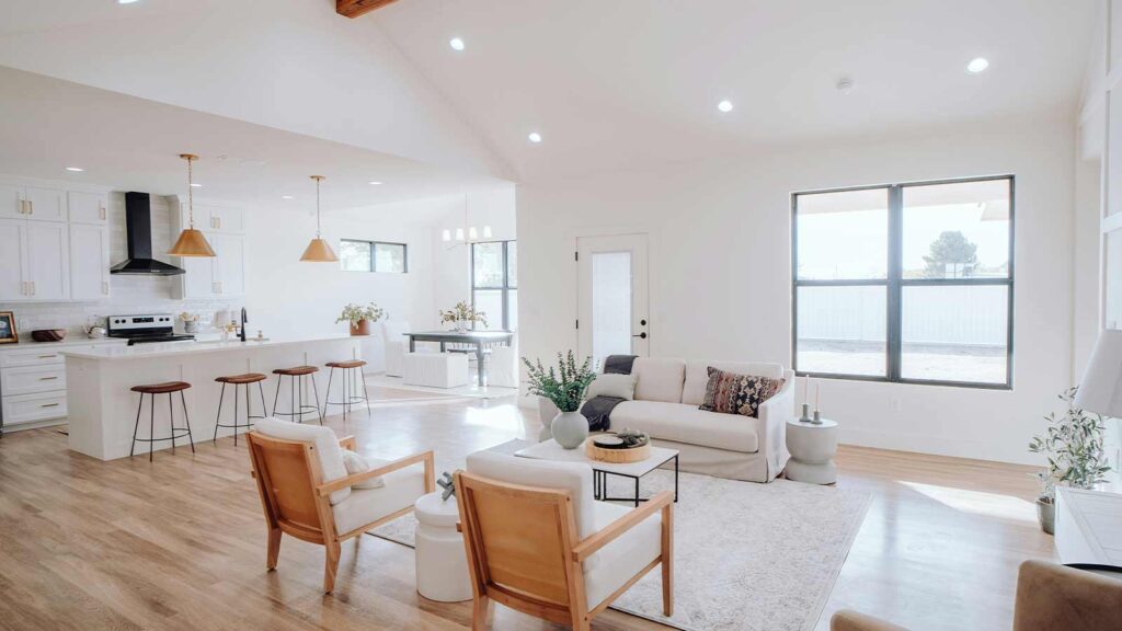 a living room with a couch and chairs same-day title search services