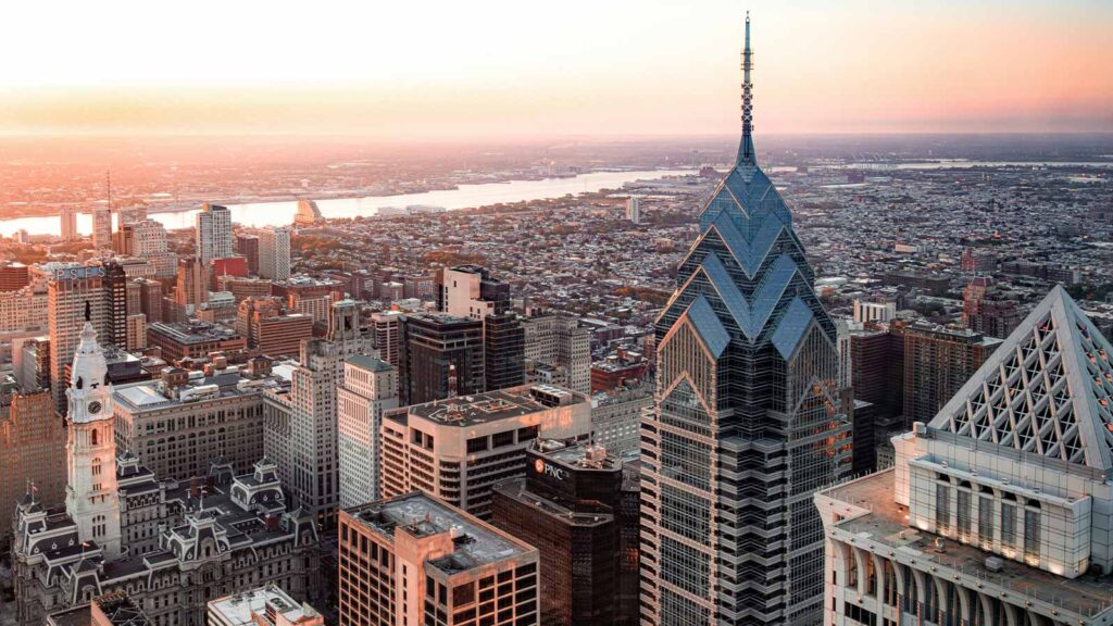 a city with a tall building philadelphia property search