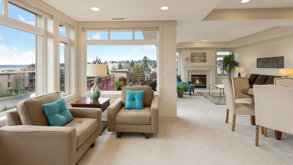 Bright, modern living space with views. AI Title Search Platforms