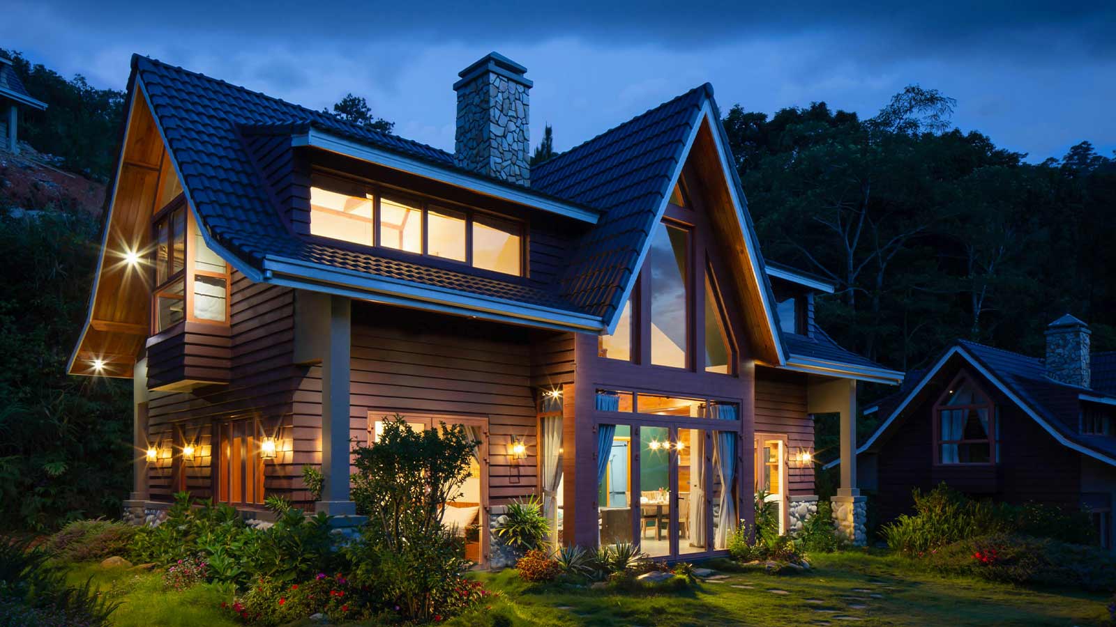 Modern house illuminated at night abstractor