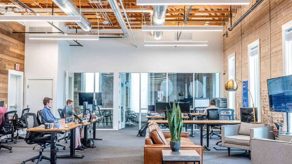 Modern office space with collaborative environment. title search