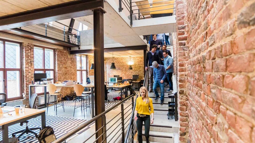 Modern office with industrial design elements. Title Portal